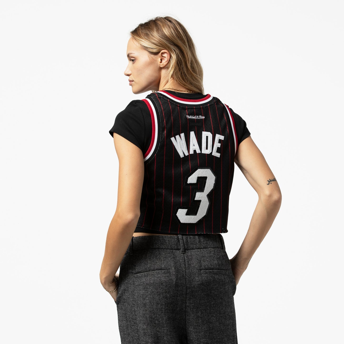 Dwyane Wade Miami Heat Mitchell & Ness x DANNIJO Women's Fashion Cropped Basketball Jersey - Black