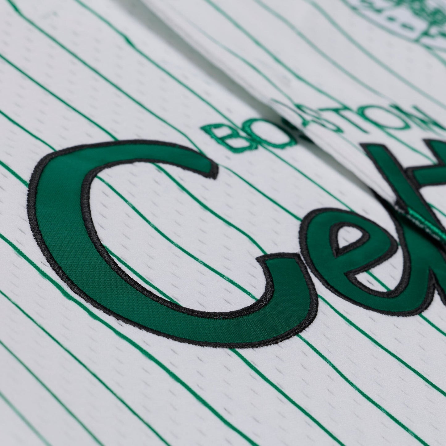 Boston Celtics Mitchell & Ness Head Coach Pinstripe Mesh Full-Button Baseball Jersey - White