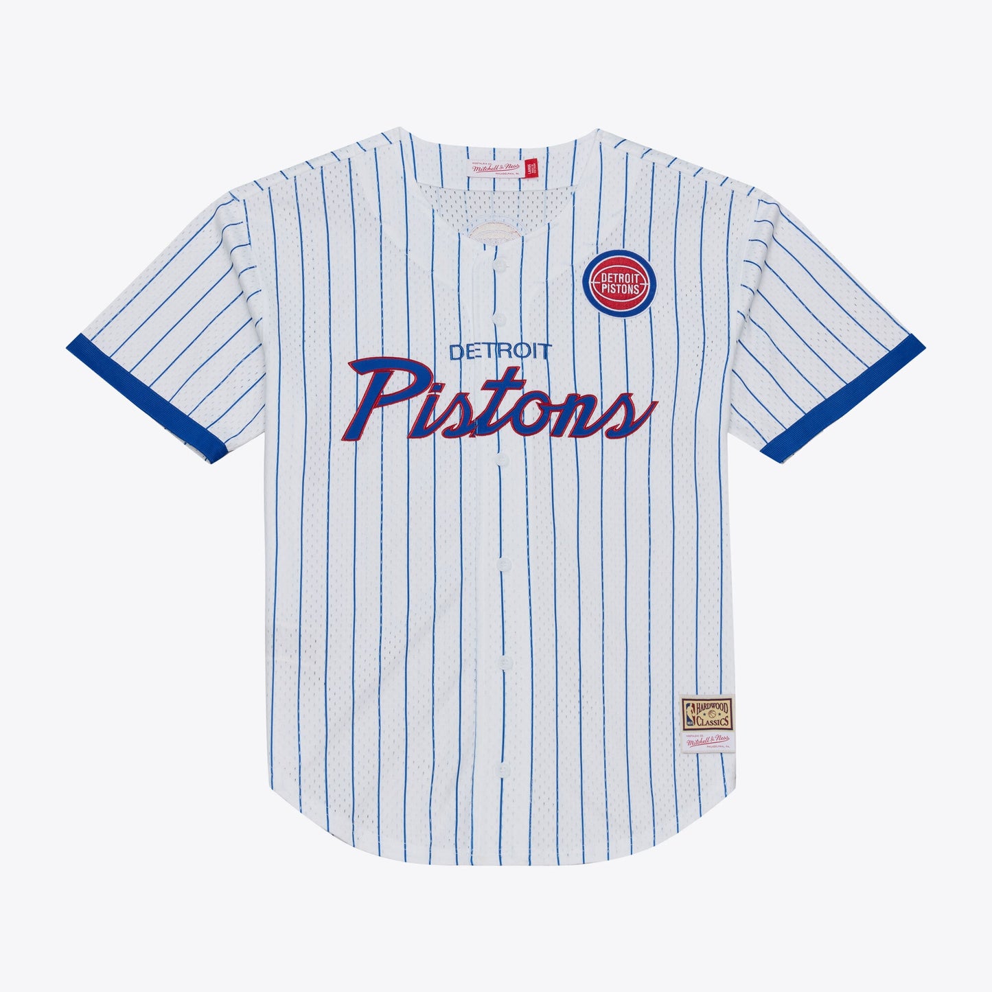 Detroit Pistons Mitchell & Ness Head Coach Pinstripe Mesh Full-Button Baseball Jersey - White