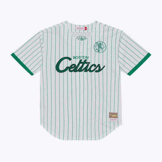 Boston Celtics Mitchell & Ness Head Coach Pinstripe Mesh Full-Button Baseball Jersey - White