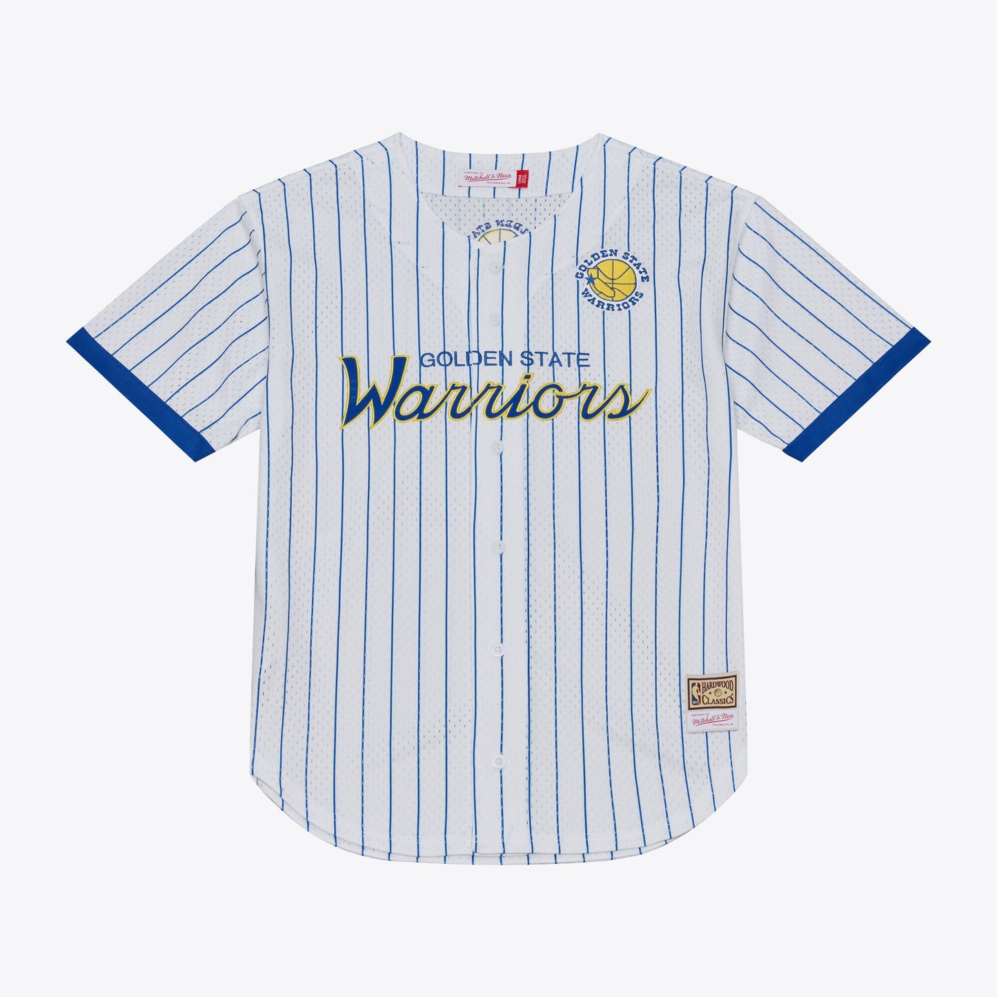 Golden State Warriors Mitchell & Ness Head Coach Pinstripe Mesh Full-Button Baseball Jersey - White