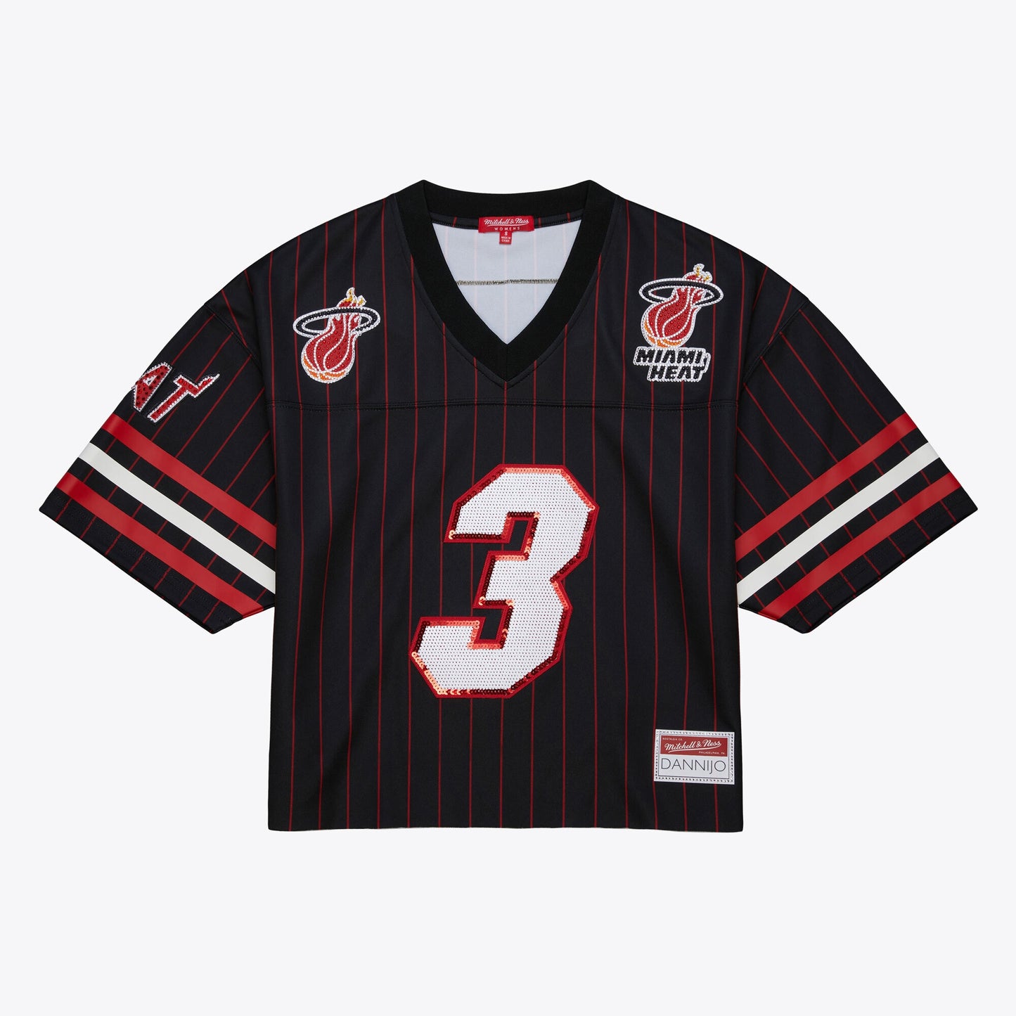 Dwyane Wade Miami Heat Mitchell & Ness x DANNIJO Women's Cropped Football Fashion Jersey - Black