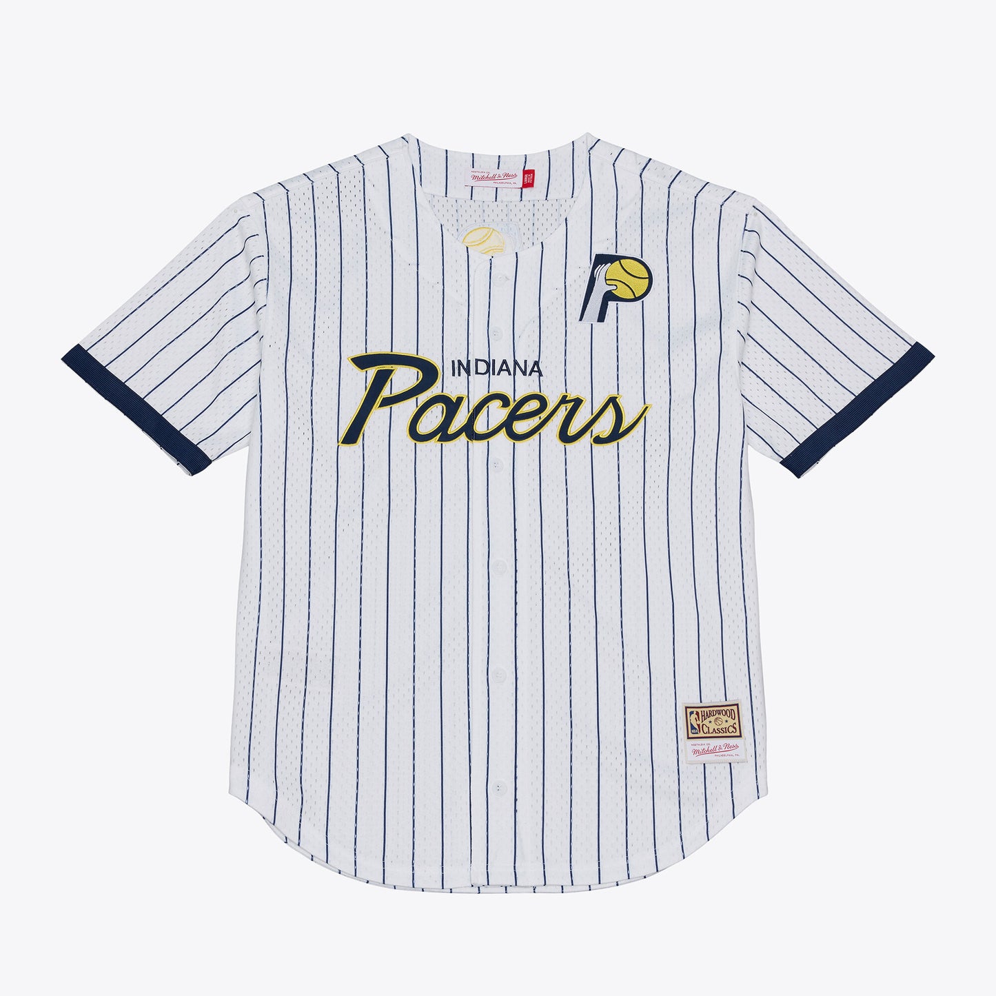 Indiana Pacers Mitchell & Ness Head Coach Pinstripe Mesh Full-Button Baseball Jersey - White