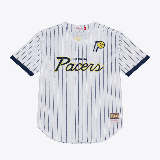Indiana Pacers Mitchell & Ness Head Coach Pinstripe Mesh Full-Button Baseball Jersey - White