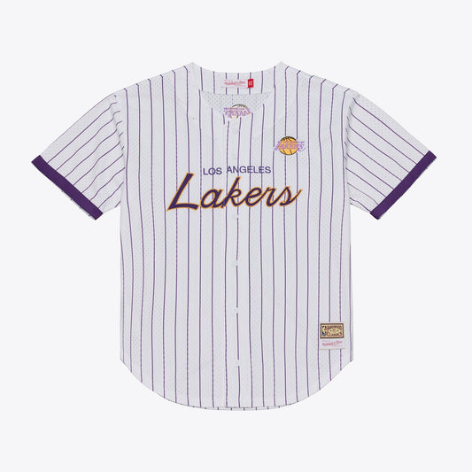 Los Angeles Lakers Mitchell & Ness Head Coach Pinstripe Mesh Full-Button Baseball Jersey - White