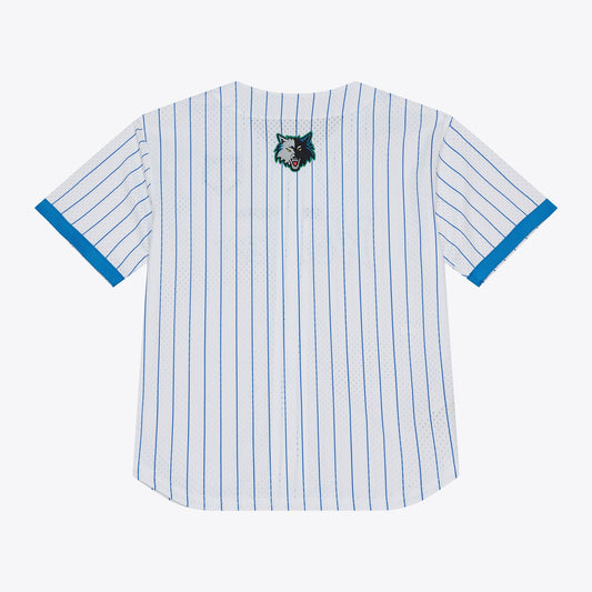 Minnesota Timberwolves Mitchell & Ness Head Coach Pinstripe Mesh Full-Button Baseball Jersey - White
